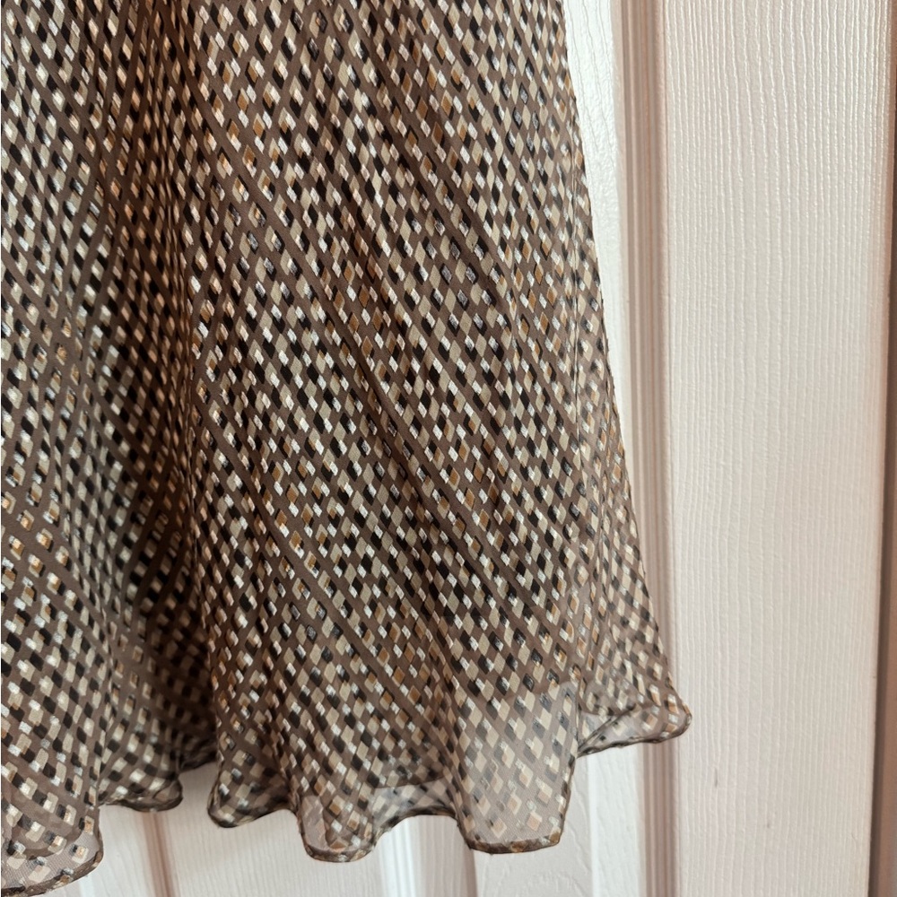 J. CREW Silk Blend Black & Tan Checked Midi Dress w/ Black Trim Size 4 - Picture 3 of 6